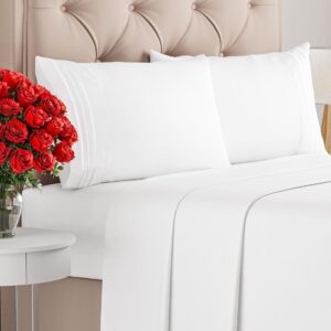 Queen Size 4 Piece Sheet Set (Hotel Luxury, White, deep pocket)