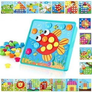 Art Toys,TINOTEEN Baby Toddler Toy Color Matching Shape Button Art Toys Mosaic Pegboard