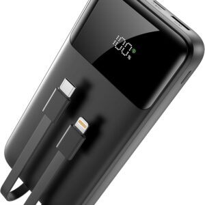 Power Bank Portable Charger 40000mAh, 22.5W Fast Charging, Built-in USB-C & Lightning Cables, Charge 5 Devices Simultaneously LCD Display for iPhone and Android Phones and Most Electronic Devices