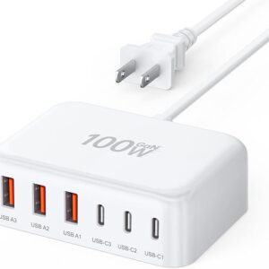 USB C Charger Block, 100W 6 Port PD USB C and QC USB A Wall Charger Block Cube, Type C Charging Station Hub for iPhone 17 16 15 14 13 12 Pro Max iPad Galaxy S25 Pixel 5ft Extension Cord