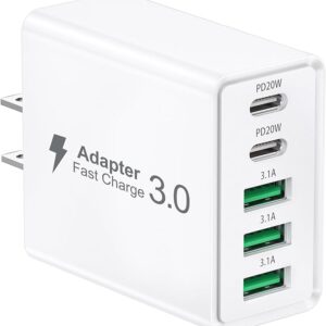 USB C Wall Charger,50W 5-Port PD Fast USB C Charging Block,2USB C+3USB A Multiport Plug,Type C Power Adapter Brick Cube for iPhone 17/16/15/14/13/12/Pro Max/XS,iPad,for Switch,Samsung,Ultra 2