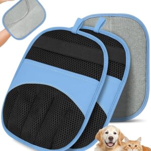 Magic Brush Glove Pet Hair - 2 Pack Electrostatic Grooming Removal Gloves for Dogs and Cats, The Magic Brush Pure Path Yomi Pet Grooming Needs, Fur Remover for Furniture, Clothes, Car Seats (Blue)