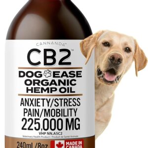 CB2 Hemp Oil for Dogs [225,000mg / 240mL / Organic] - Natural Hip and Joint Supplement for Dogs - Calming Anxiety Relief - Extra Strength for Pain, Inflammation, Arthritis, Stress, Aggression