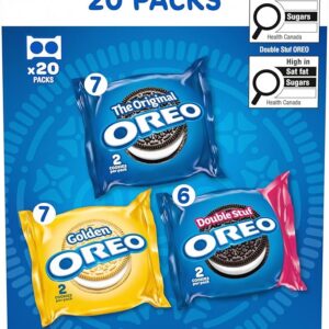 OREO, 20 Snack Packs (Individually Wrapped), 40 Cookies, School, Lunch, Travel, Gift, Birthday, Bulk Variety Pack of OREOs Original Chocolate & Double Stuf & Golden Vanilla Sandwich Cookies, 482g